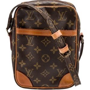 Louis Vuitton Vintage Crossbody Purse Brown Leather Monogram Canvas